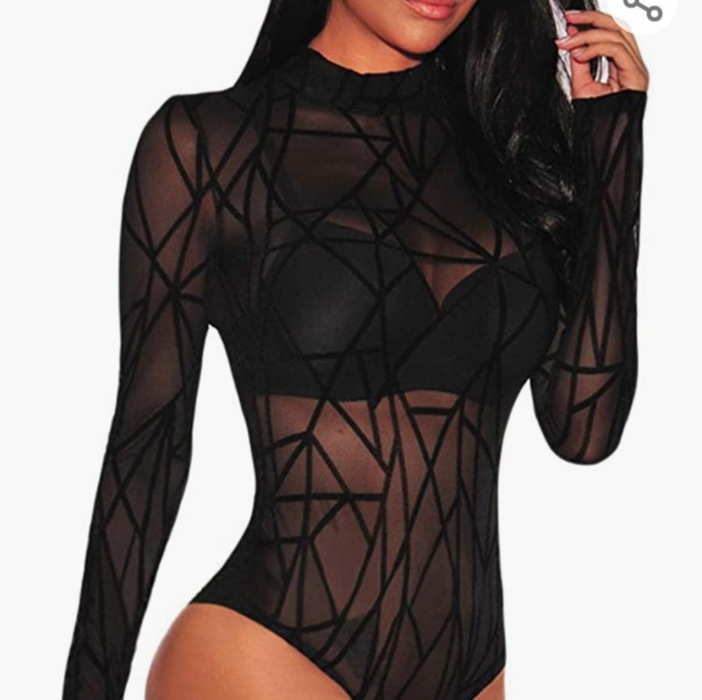 Sheer high neck black bodysuit Small